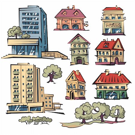 Vector set from eight apartment houses. Stock Photo - Budget Royalty-Free & Subscription, Code: 400-06454719