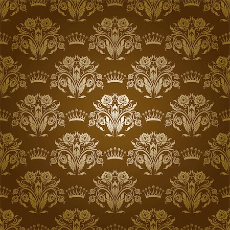 simsearch:400-05888512,k - Damask seamless floral pattern. Royal wallpaper. Flowers and crowns on a olive background. EPS 10 Stock Photo - Budget Royalty-Free & Subscription, Code: 400-06455006