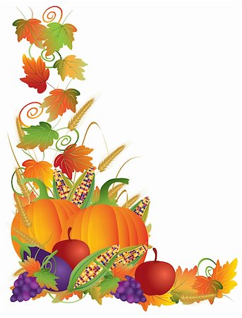 simsearch:400-04227157,k - Thanksgiving Day Fall Harvest Pumpkin Eggplant Grapes Corns Apples with Leaves and Twine Border Illustration Stock Photo - Budget Royalty-Free & Subscription, Code: 400-06455143