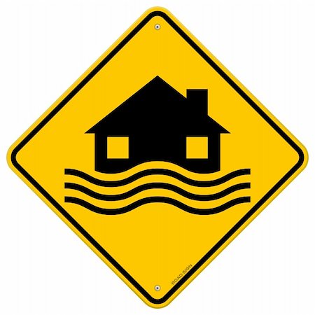 flooded homes - House and waves on yellow sign isolated on white background Stock Photo - Budget Royalty-Free & Subscription, Code: 400-06455177