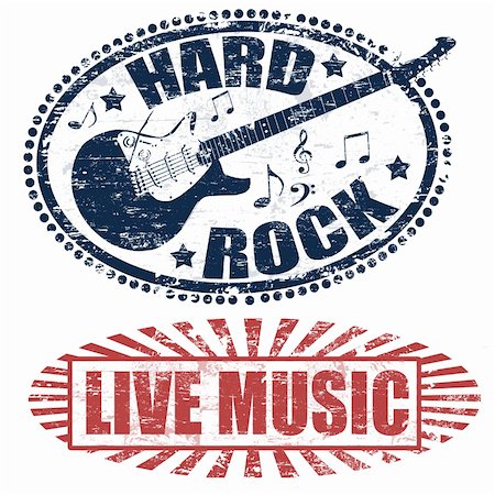 Two stamps with live music and hard rock written inside, vector illustration Stock Photo - Budget Royalty-Free & Subscription, Code: 400-06455663