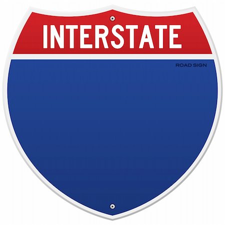 American blue and red motorway road sign on white background Stock Photo - Budget Royalty-Free & Subscription, Code: 400-06455807