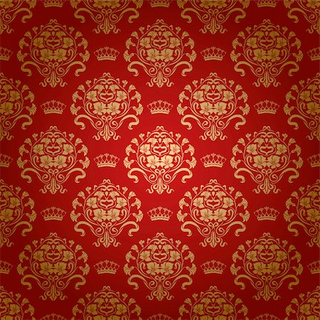 simsearch:400-05888512,k - Damask seamless floral pattern. Royal wallpaper. Flowers and crowns on a red background. EPS 10 Stock Photo - Budget Royalty-Free & Subscription, Code: 400-06456800
