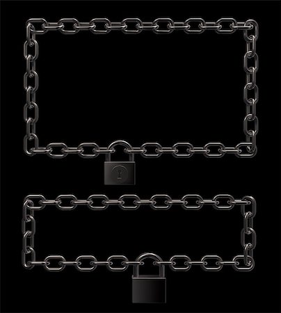 simsearch:400-04915542,k - padlock on metal chains frame border on black background - 3d illustration Foto de stock - Super Valor sin royalties y Suscripción, Código: 400-06458096