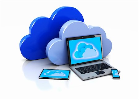 Technology 3d: laptop, cellphone, digital pad with cloud Photographie de stock - Aubaine LD & Abonnement, Code: 400-06459454
