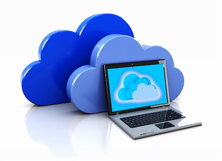 Laptop with clouds, virtual internet concept 3d Stock Photo - Budget Royalty-Free & Subscription, Code: 400-06459453