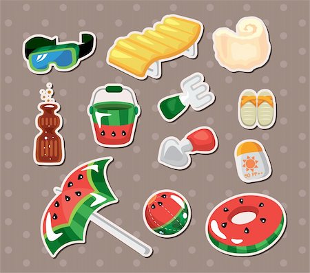 simsearch:400-05681063,k - Vector illustration of beach accessories stickers Stock Photo - Budget Royalty-Free & Subscription, Code: 400-06452515