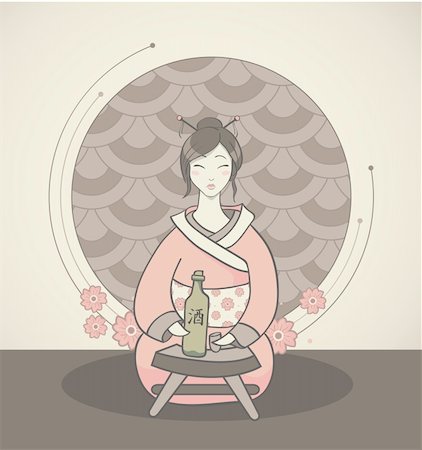 sake - Japanese woman serving sake. Also available as a Vector in Adobe illustrator EPS format, compressed in a zip file. The different graphics are on separate layers so they can easily be moved or edited individually. The vector version be scaled to any size without loss of quality. Stock Photo - Budget Royalty-Free & Subscription, Code: 400-06452937
