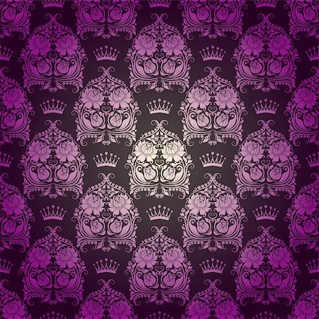 simsearch:400-05888512,k - Damask seamless floral pattern. Royal wallpaper. Flowers, crowns on a gray background. EPS 10 Stock Photo - Budget Royalty-Free & Subscription, Code: 400-06453135
