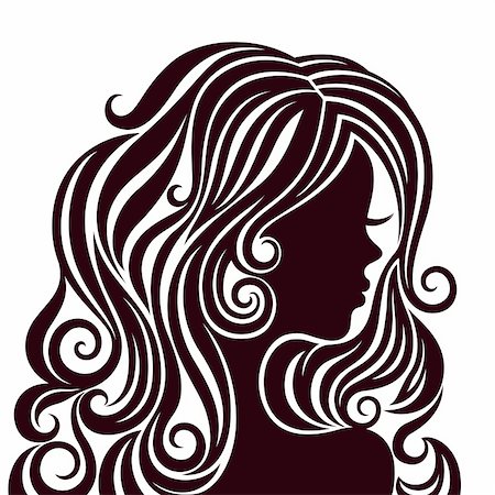 Black and white silhouette of a young lady with luxurious hair Stock Photo - Budget Royalty-Free & Subscription, Code: 400-06464948