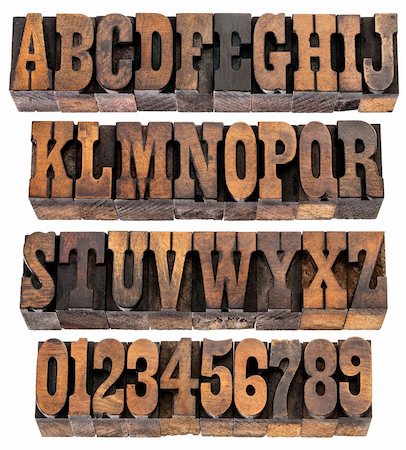 isolated rows of letters and numbers in vintage letterpress wood type blocks, French Clarendon font popular in western movies and memorabilia Stock Photo - Budget Royalty-Free & Subscription, Code: 400-06460163
