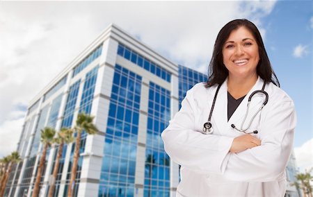 Attractive Hispanic Doctor or Nurse in Front of Corporate Building. Stock Photo - Budget Royalty-Free & Subscription, Code: 400-06461049