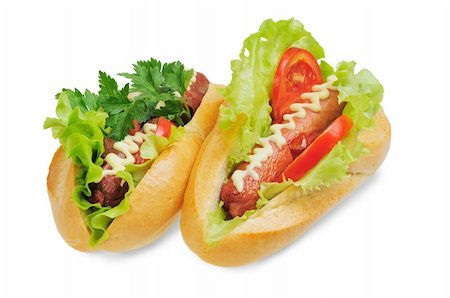 simsearch:400-04587885,k - Two tasty and delicious hotdog. Isolated on white. Stock Photo - Budget Royalty-Free & Subscription, Code: 400-06462106