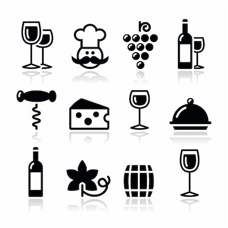 painting of people in a restaurant - Black modern wine icons set with reflection Stock Photo - Budget Royalty-Free & Subscription, Code: 400-06462260