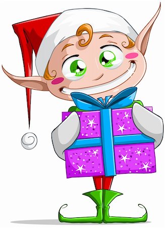 simsearch:400-06462885,k - A vector illustration of a Christmas elf holding a present and smiling. Stock Photo - Budget Royalty-Free & Subscription, Code: 400-06462881