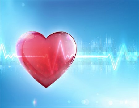 Vector illustration of red heart shape with electrocardiogram line on blue soft background Stock Photo - Budget Royalty-Free & Subscription, Code: 400-06477072