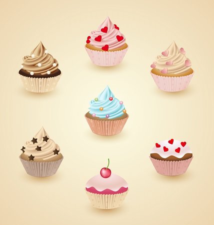 Set of delicious cupcakes with different toppings Stock Photo - Budget Royalty-Free & Subscription, Code: 400-06477946