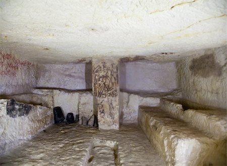 simsearch:400-04032243,k - Tarquinia, Italy, around 470 B.C. Via a narrow corridor leading downstair one has access to the rectangular burial room with a sloping ceiling Stock Photo - Budget Royalty-Free & Subscription, Code: 400-06478039