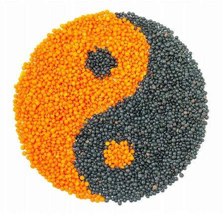 Orange and Black Lentil forming a yin yang symbol, isolated on white Stock Photo - Budget Royalty-Free & Subscription, Code: 400-06479584