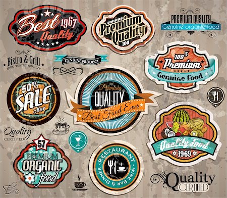 Set of Premium Quality Vintage Label with high contrast colors and water drops. Old style and distressed look, Stock Photo - Budget Royalty-Free & Subscription, Code: 400-06471937