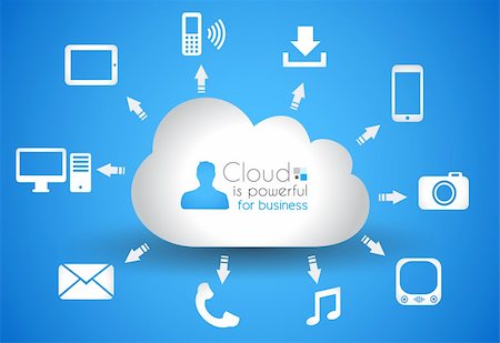 Cloud Computing concept background with a lot of icons: tablet, smartphone, computer, desktop, monitor, music, downloads and so on Stock Photo - Budget Royalty-Free & Subscription, Code: 400-06472592