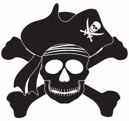 skeletal head drawing - Skull with Captain Pirate Hat and Cross Bones Black and White Illustration Stock Photo - Budget Royalty-Free & Subscription, Code: 400-06473816