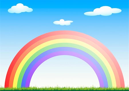 illustration of a rainbow on a field with blue sky and clouds Stock Photo - Budget Royalty-Free & Subscription, Code: 400-06484730