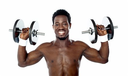 simsearch:400-06482604,k - Male athlete holding dumbbells above his shoulders Stock Photo - Budget Royalty-Free & Subscription, Code: 400-06481064