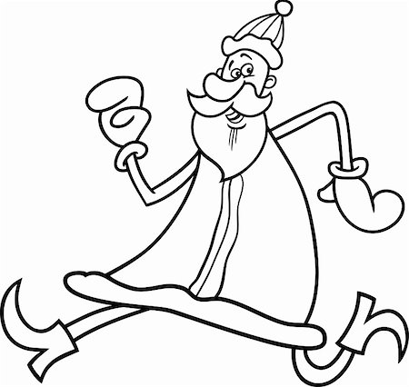 simsearch:400-08708552,k - Cartoon Illustration of Funny Running Santa Claus or Papa Noel or Father Christmas for Coloring Book Stock Photo - Budget Royalty-Free & Subscription, Code: 400-06482151