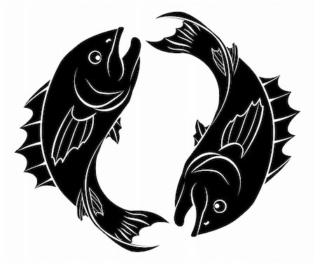 pisces - An illustration of stylised fish forming a circle perhaps a fish tattoo Stock Photo - Budget Royalty-Free & Subscription, Code: 400-06482363