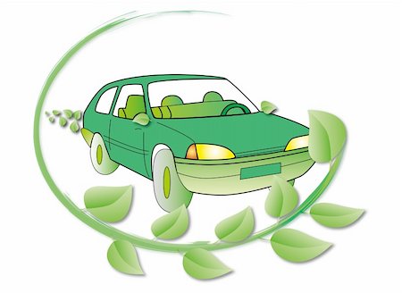 a car ecological green color in a circle of green leaves Stock Photo - Budget Royalty-Free & Subscription, Code: 400-06483164