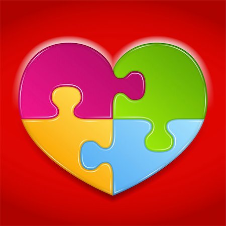 Abstract heart made of puzzle pieces on red background, vector eps10 illustration Stock Photo - Budget Royalty-Free & Subscription, Code: 400-06483499