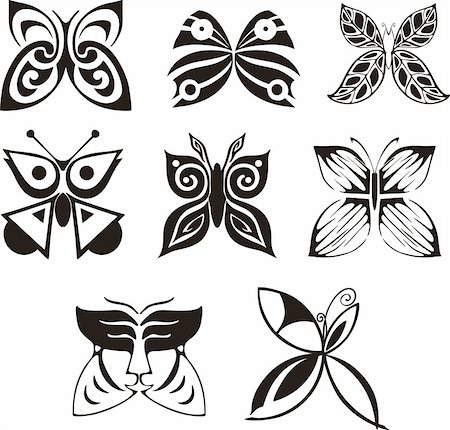 Stylized butterflies. Set of black and white vector illustrations. Stock Photo - Budget Royalty-Free & Subscription, Code: 400-06514042