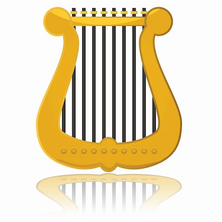 Glossy illustration showing a small harp reflected on a white surface Stock Photo - Budget Royalty-Free & Subscription, Code: 400-06514139