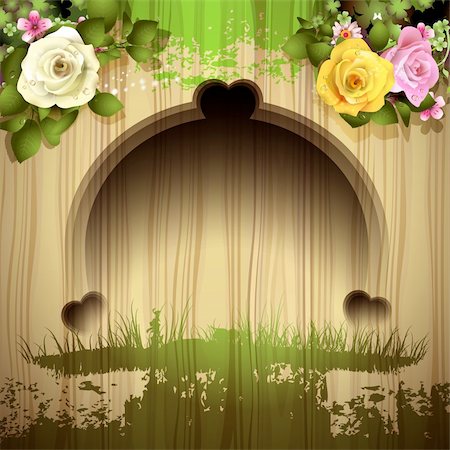 Carved wood background with flowers Stock Photo - Budget Royalty-Free & Subscription, Code: 400-06514621