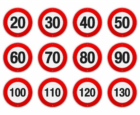 simsearch:600-06702130,k - Isolated illustration of circle speed limit signs with red border Stock Photo - Budget Royalty-Free & Subscription, Code: 400-06514982