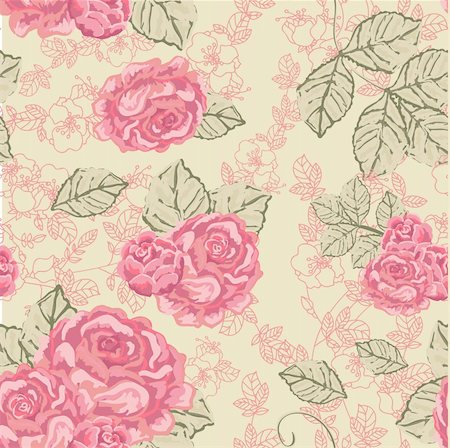 Seamless Rose Vintage pattern with leaves Stock Photo - Budget Royalty-Free & Subscription, Code: 400-06515539