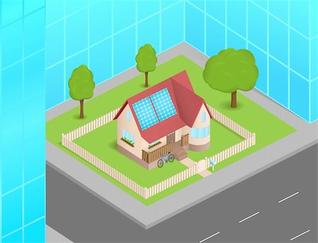 solar panel home - Small house with solar cells between skyscrapers Stock Photo - Budget Royalty-Free & Subscription, Code: 400-06517139