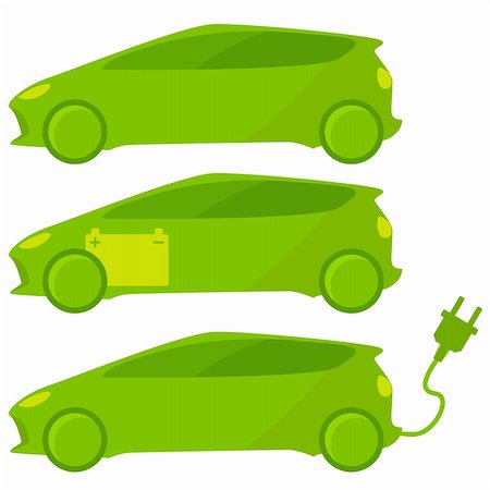 eco car vector - Three ecological, green cars with plug and battery. Stock Photo - Budget Royalty-Free & Subscription, Code: 400-06517316