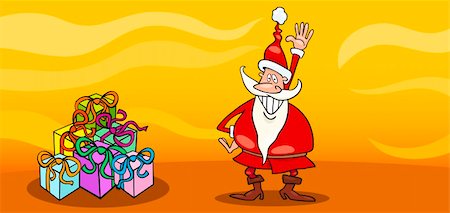 simsearch:400-08708552,k - Greeting Card Cartoon Illustration of Santa Claus or Papa Noel or Father Christmas with Christmas Presents Stock Photo - Budget Royalty-Free & Subscription, Code: 400-06517586