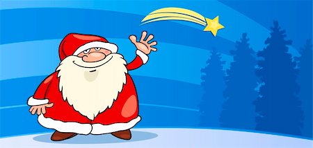 simsearch:400-08708552,k - Greeting Card Cartoon Illustration of Santa Claus or Papa Noel or Father Christmas with Star Stock Photo - Budget Royalty-Free & Subscription, Code: 400-06517580