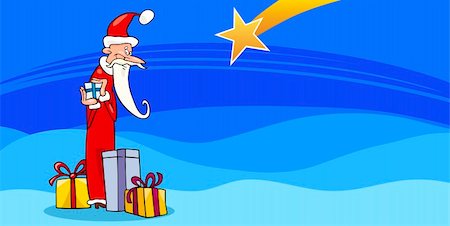 simsearch:400-08708552,k - Greeting Card Cartoon Illustration of Santa Claus or Papa Noel or Father Christmas with Christmas Presents and Star Stock Photo - Budget Royalty-Free & Subscription, Code: 400-06517582