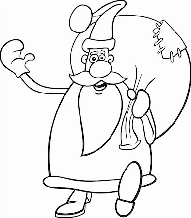 simsearch:400-08708552,k - Cartoon Illustration of Funny Santa Claus or Papa Noel or Father Christmas with Sack full of Presents for Coloring Book Stock Photo - Budget Royalty-Free & Subscription, Code: 400-06517606
