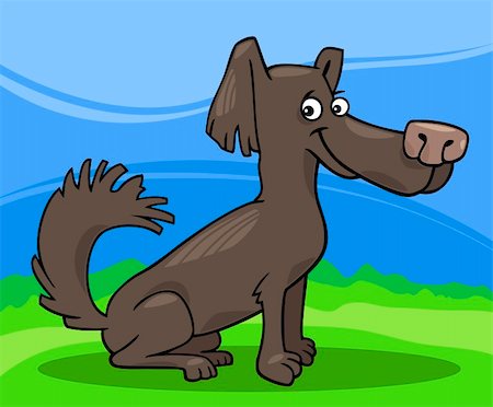 simsearch:400-04214443,k - Cartoon Illustration of Funny Little Shaggy Dog against Blue Sky and Green Grass Stock Photo - Budget Royalty-Free & Subscription, Code: 400-06517615
