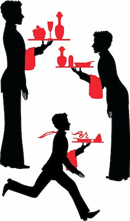 silhouette of a server - Silhouette Waiter with the tray vector illustration Stock Photo - Budget Royalty-Free & Subscription, Code: 400-06518310