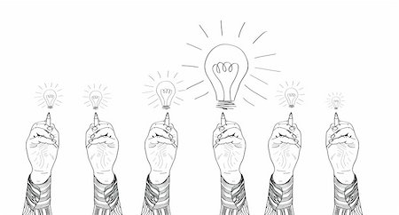 Hand of a businessman drawing lightbulbs. vector illustration Stock Photo - Budget Royalty-Free & Subscription, Code: 400-06519104