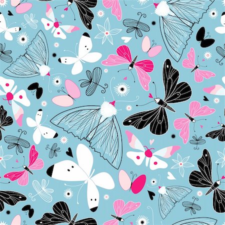 Seamless bright pattern of butterflies on a blue background Stock Photo - Budget Royalty-Free & Subscription, Code: 400-06519183