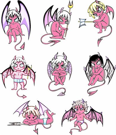Little devil cartoons. Set of color vector illustrations. Stock Photo - Budget Royalty-Free & Subscription, Code: 400-06519709