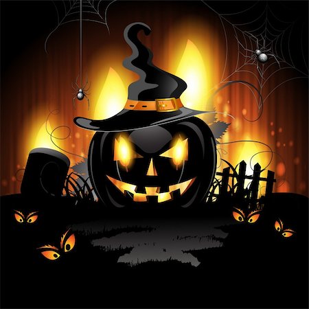 Halloween background with cemetery and pumpkin Stock Photo - Budget Royalty-Free & Subscription, Code: 400-06513210