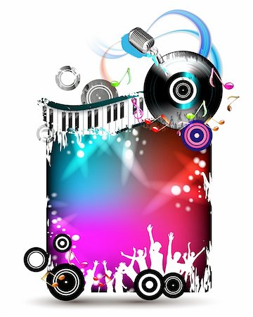 Banner with dancing silhouettes and vinyl record Stock Photo - Budget Royalty-Free & Subscription, Code: 400-06513381